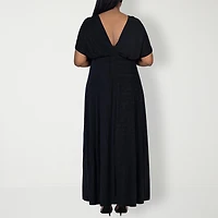 24seven Comfort Apparel Womens Plus V Neck Short Sleeve Maxi Dress