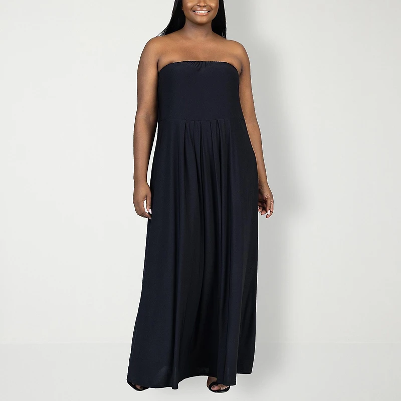 24seven Comfort Apparel Womens Plus Straight Neck Sleeveless Maxi Dress