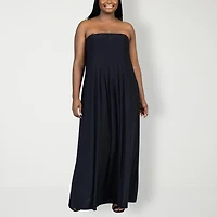 24seven Comfort Apparel Womens Plus Straight Neck Sleeveless Maxi Dress