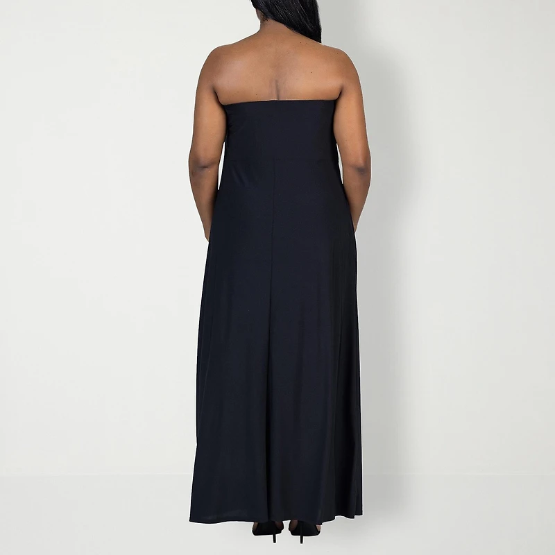 24seven Comfort Apparel Womens Plus Straight Neck Sleeveless Maxi Dress