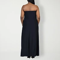 24seven Comfort Apparel Womens Plus Straight Neck Sleeveless Maxi Dress