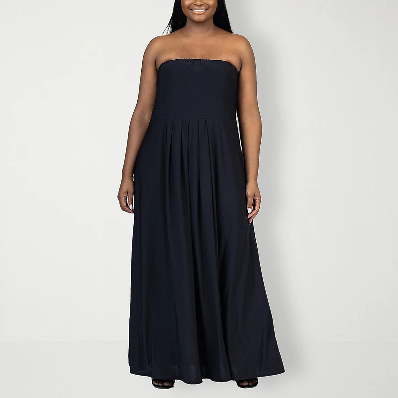 24seven Comfort Apparel Womens Plus Straight Neck Sleeveless Maxi Dress