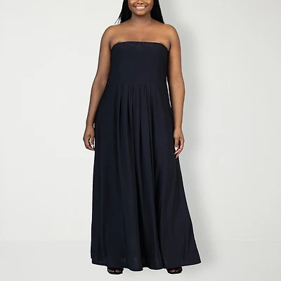 24seven Comfort Apparel Womens Plus Straight Neck Sleeveless Maxi Dress