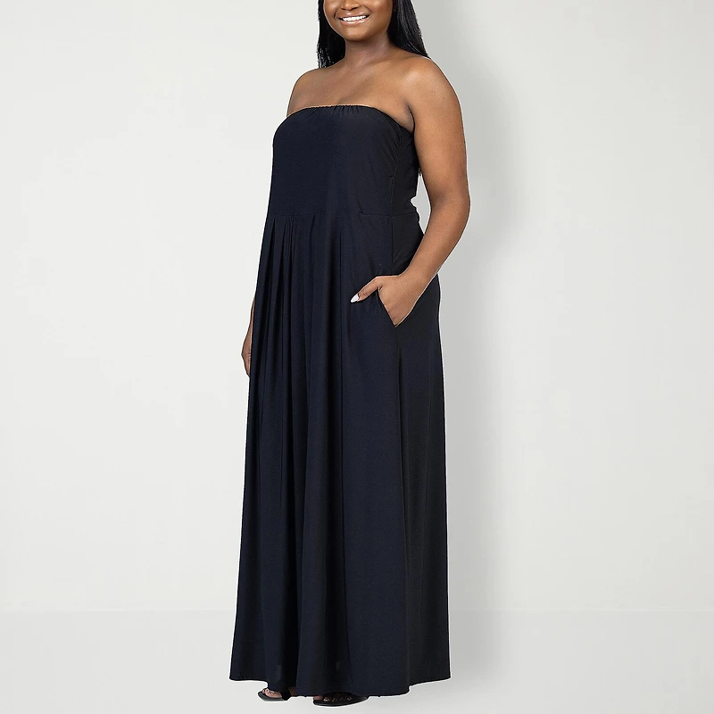 24seven Comfort Apparel Womens Plus Straight Neck Sleeveless Maxi Dress