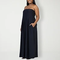 24seven Comfort Apparel Womens Plus Straight Neck Sleeveless Maxi Dress