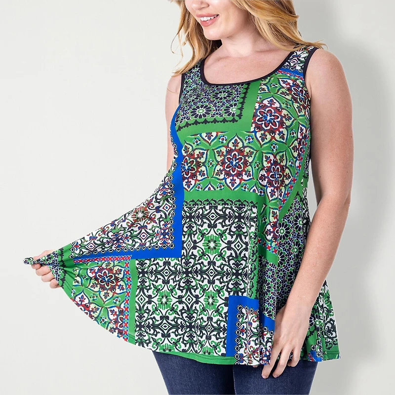 24seven Comfort Apparel Womens Scoop Neck Sleeveless Tunic Top