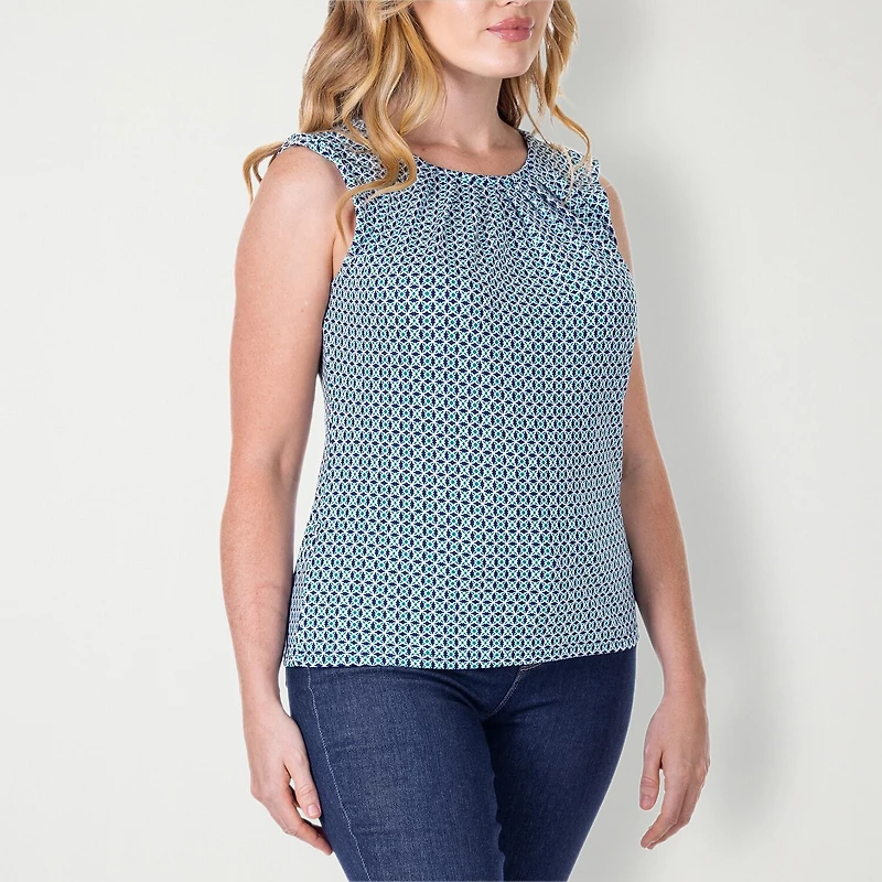 24seven Comfort Apparel Womens Round Neck Sleeveless Blouse