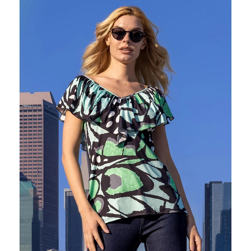24seven Comfort Apparel Womens V Neck Short Sleeve Tunic Top