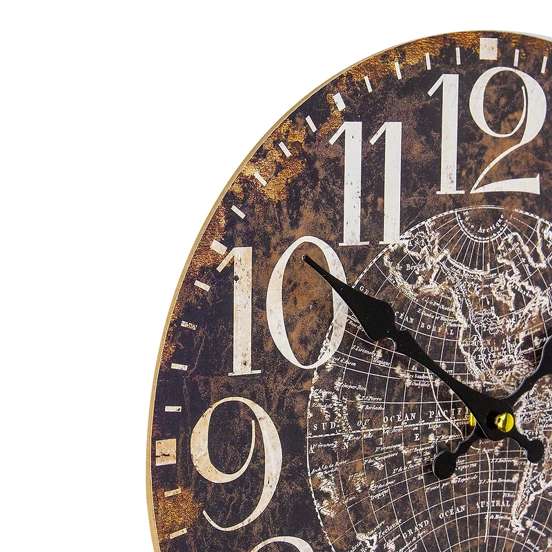 Northlight 12" Battery Operated Brown World Globe Wall Clock