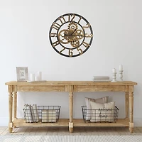 Northlight 24" Battery Operated Gold And Black With Cogs Wall Clock