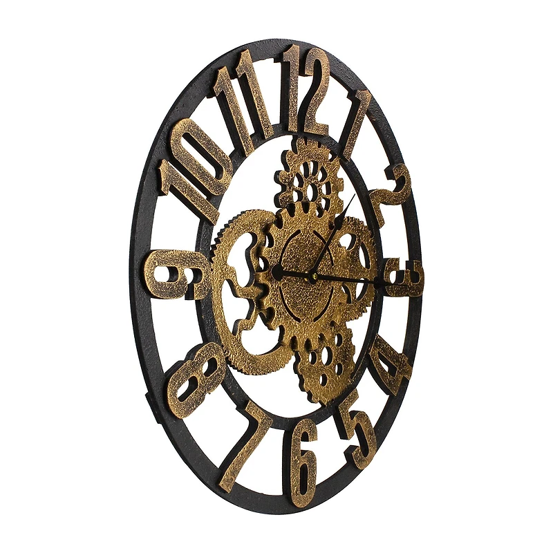 Northlight 24" Battery Operated Gold And Black With Cogs Wall Clock