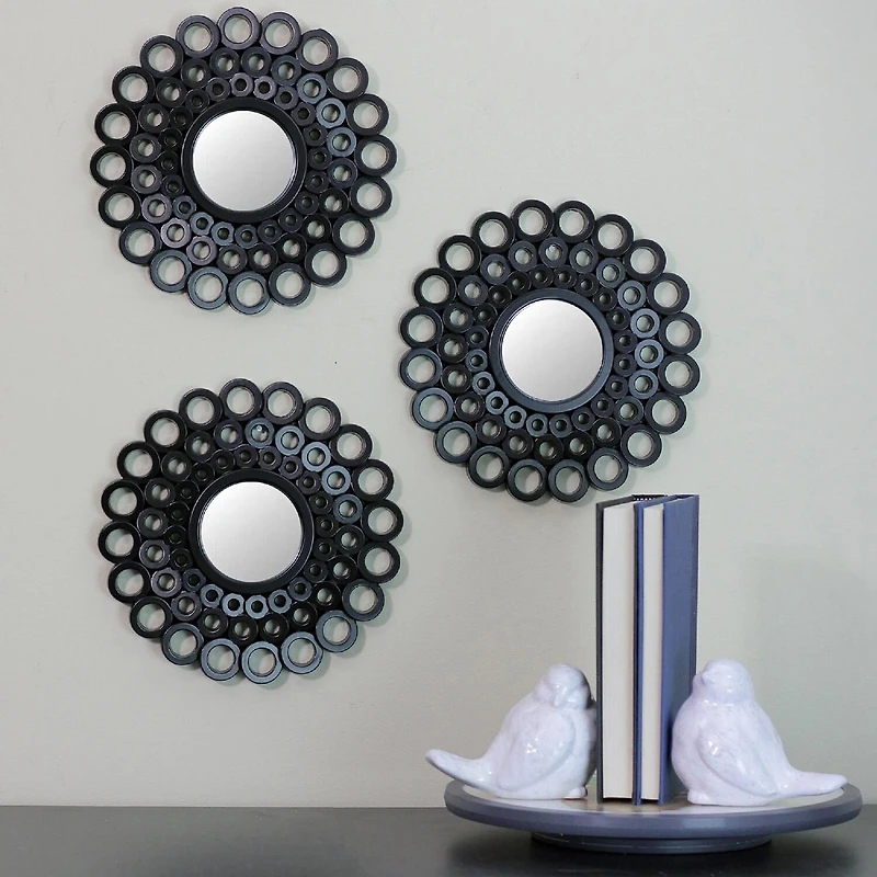 Northlight 9.5" Black Cascading Angular Orb Wall Mirror
