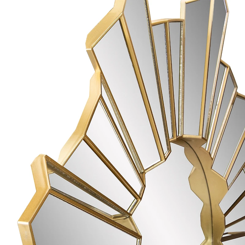Northlight 25" Shiny Gold Sunburst Wave Glass Round Wall Mirror