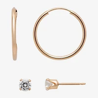 Gold Theory Womens Cubic Zirconia Round Pair Earring Set
