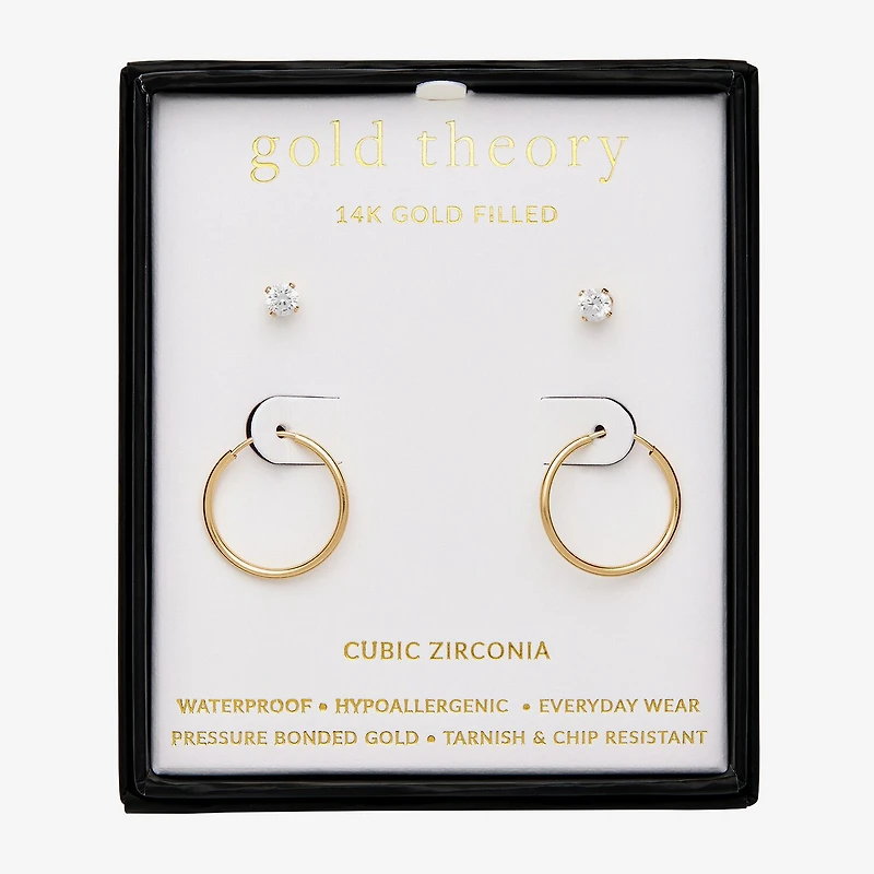 Gold Theory Womens Cubic Zirconia Round Pair Earring Set