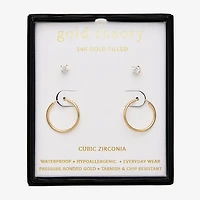 Gold Theory Womens Cubic Zirconia Round Pair Earring Set