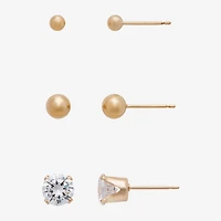 Gold Theory Womens Cubic Zirconia Round Pair Earring Set
