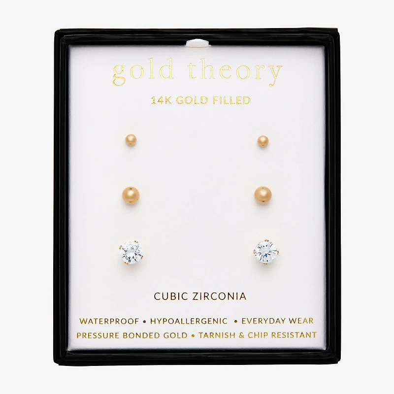 Gold Theory Womens Cubic Zirconia Round Pair Earring Set