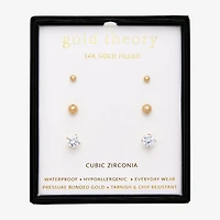Gold Theory Womens Cubic Zirconia Round Pair Earring Set