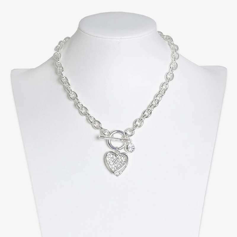 Bold Elements Silver Tone Womens Glass Heart 17 Inch Pendant Necklace