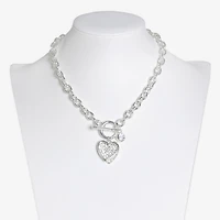 Bold Elements Silver Tone Womens Glass Heart 17 Inch Pendant Necklace