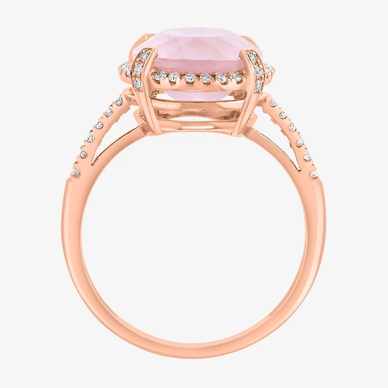 Effy Final Call Limited Quantities! Womens 1/6 CT. T.W. Genuine Pink Quartz 14K Gold Oval Halo Cocktail Ring
