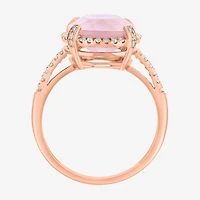 Effy Final Call Limited Quantities! Womens 1/6 CT. T.W. Genuine Pink Quartz 14K Gold Oval Halo Cocktail Ring