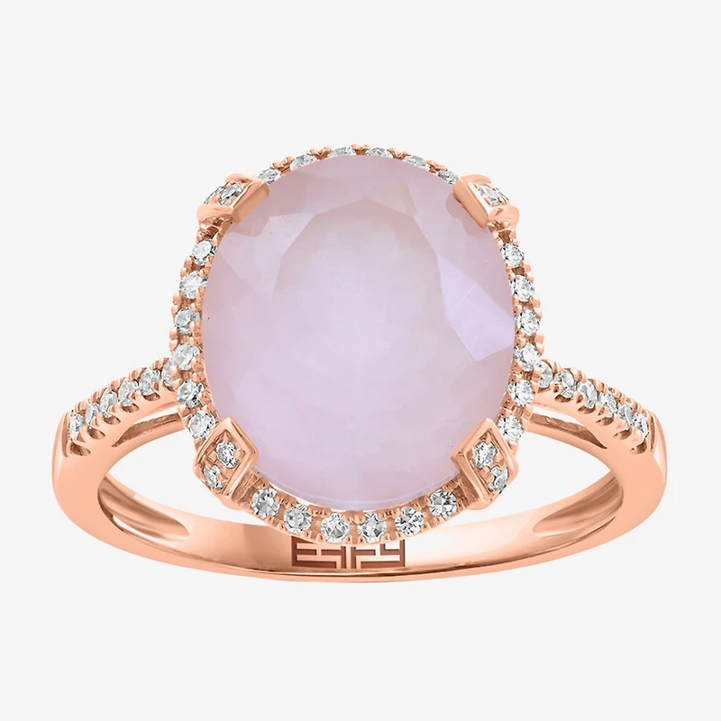 Effy Final Call Limited Quantities! Womens 1/6 CT. T.W. Genuine Pink Quartz 14K Gold Oval Halo Cocktail Ring