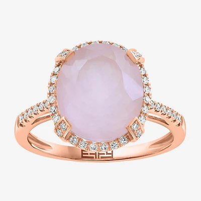 Effy Final Call Limited Quantities! Womens 1/6 CT. T.W. Genuine Pink Quartz 14K Gold Oval Halo Cocktail Ring