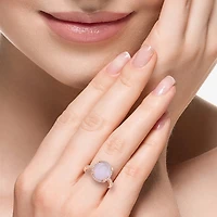 Effy Final Call Limited Quantities! Womens 1/6 CT. T.W. Genuine Pink Quartz 14K Gold Oval Halo Cocktail Ring