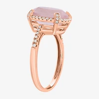 Effy Final Call Limited Quantities! Womens 1/6 CT. T.W. Genuine Pink Quartz 14K Gold Oval Halo Cocktail Ring