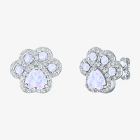 Paw Print Lab Created White Opal Sterling Silver 4mm Stud Earrings