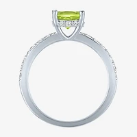 Womens Genuine Green Peridot Sterling Silver Oval Side Stone Cocktail Ring