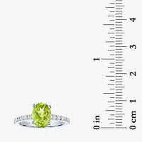 Womens Genuine Green Peridot Sterling Silver Oval Side Stone Cocktail Ring
