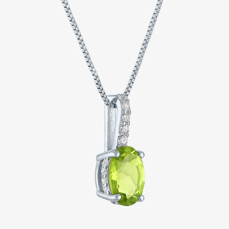 Womens Genuine Green Peridot Sterling Silver Oval 18 Inch Pendant Necklace