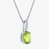 Womens Genuine Green Peridot Sterling Silver Oval 18 Inch Pendant Necklace