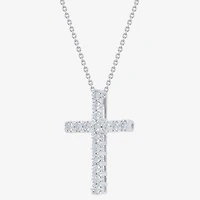 (G/Si2) Womens 1/4 CT. T.W. Lab Grown White Diamond 10K Gold Cross 18 Inch Pendant Necklace
