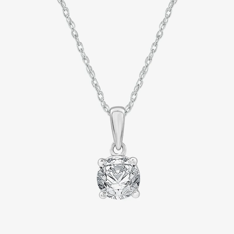 Womens 1 CT. Lab Grown White Diamond 10K Gold Round Pendant Necklace
