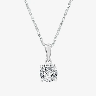 Womens 1 CT. Lab Grown White Diamond 10K Gold Round Pendant Necklace