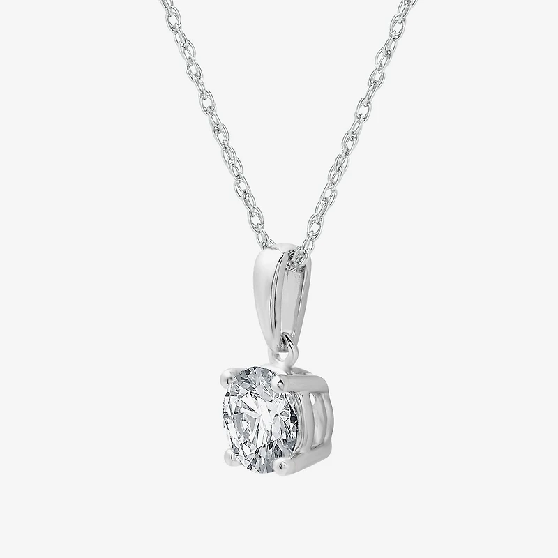 Womens 1 CT. Lab Grown White Diamond 10K Gold Round Pendant Necklace
