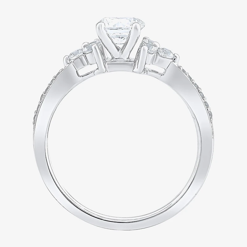 (Si2/G) Womens 1 CT. T.W. Lab Grown White Diamond 10K Gold Round Side Stone Engagement Ring