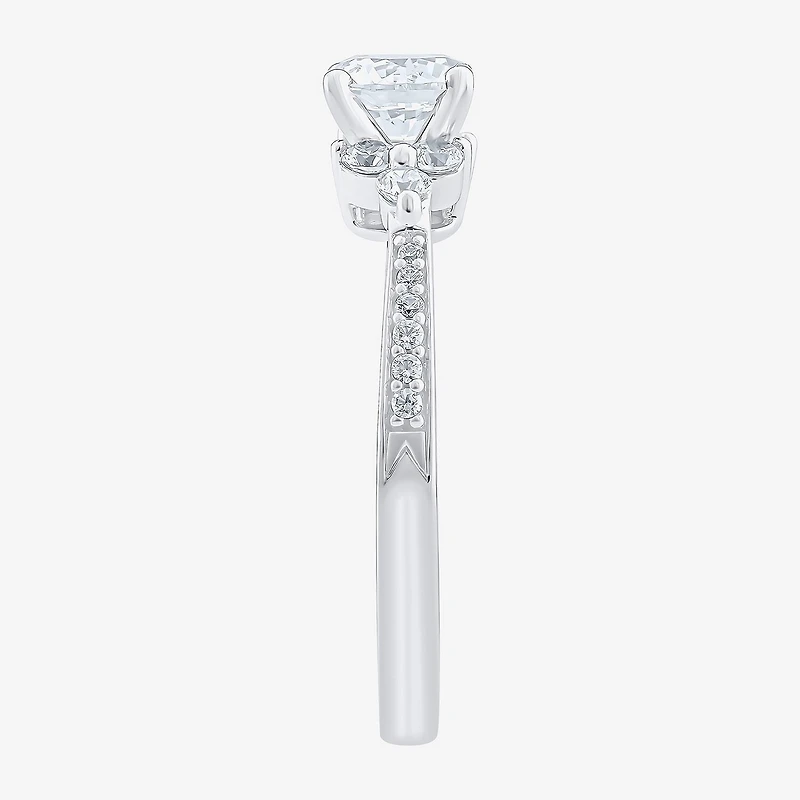 (Si2/G) Womens 1 CT. T.W. Lab Grown White Diamond 10K Gold Round Side Stone Engagement Ring