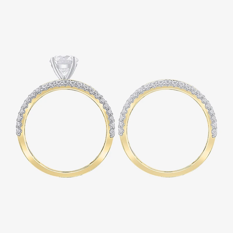 (G / Si2) Womens 2 CT. T.W. Lab Grown White Diamond 10K Gold Side Stone Bridal Set