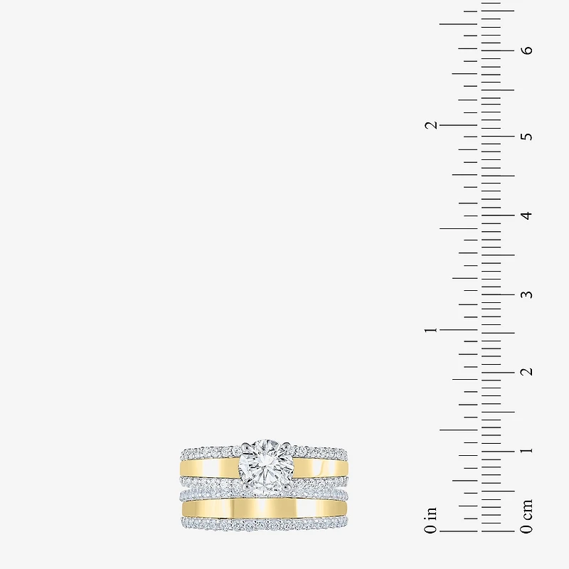 (G / Si2) Womens 2 CT. T.W. Lab Grown White Diamond 10K Gold Side Stone Bridal Set