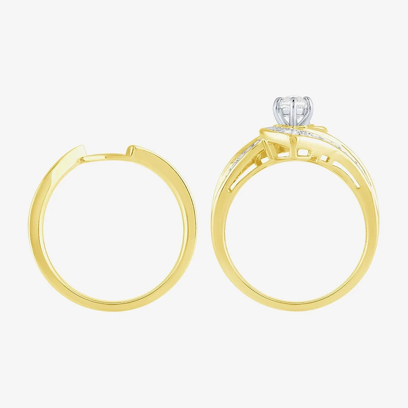 (G / Si2) Womens 2 CT. T.W. Lab Grown White Diamond 10K Gold Side Stone Bypass  Bridal Set