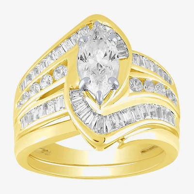 (G / Si2) Womens 2 CT. T.W. Lab Grown White Diamond 10K Gold Side Stone Bypass  Bridal Set