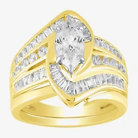(G / Si2) Womens 2 CT. T.W. Lab Grown White Diamond 10K Gold Side Stone Bypass  Bridal Set