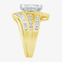 (G / Si2) Womens 2 CT. T.W. Lab Grown White Diamond 10K Gold Side Stone Bypass  Bridal Set