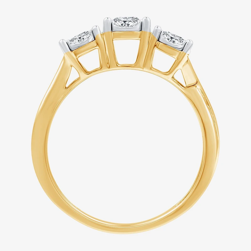 (H-I / I1) Womens 1/2 CT. T.W. Lab Grown White Diamond 14K Gold Over Silver Sterling 3-Stone Engagement Ring
