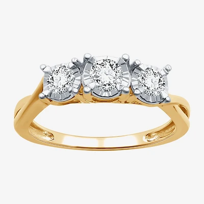 (H-I / I1) Womens 1/2 CT. T.W. Lab Grown White Diamond 14K Gold Over Silver Sterling 3-Stone Engagement Ring
